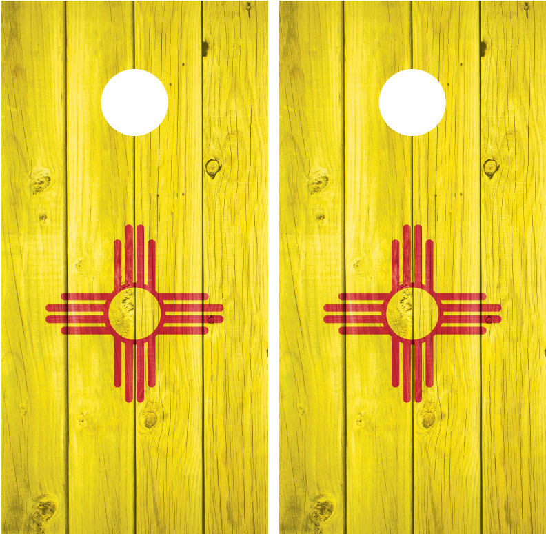 New Mexico State Flag Distressed Wood Cornhole Wraps