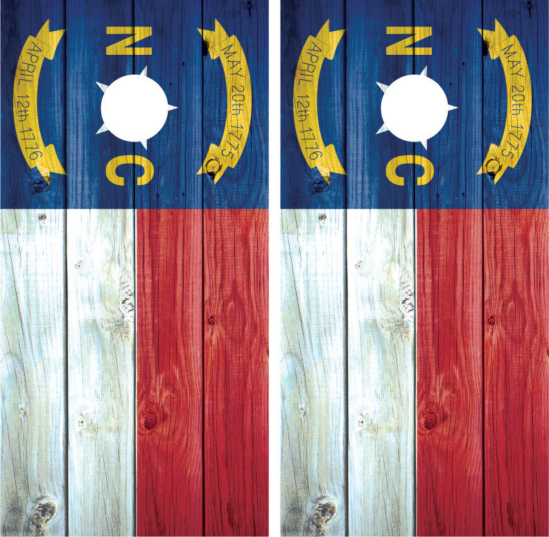 North Carolina Flag Distressed Wood Cornhole Wraps
