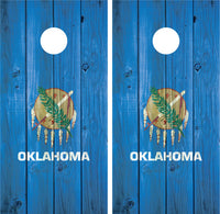 Oklahoma State Flag Distressed Wood Cornhole Wraps
