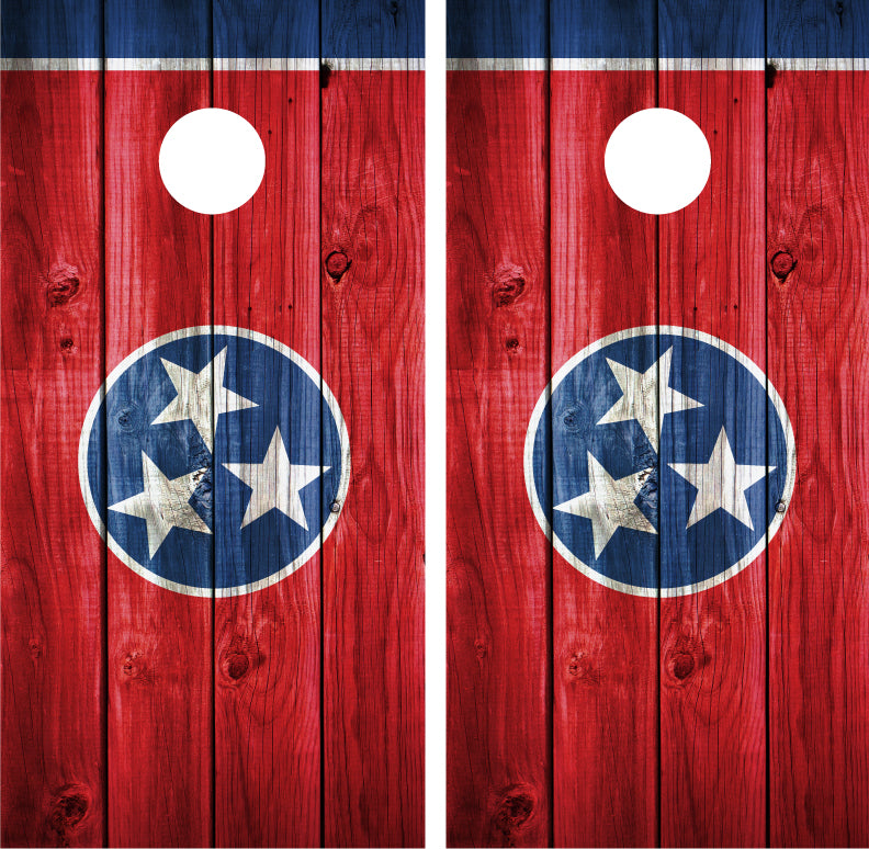 Tennessee Flag Distressed Wood Cornhole Wraps