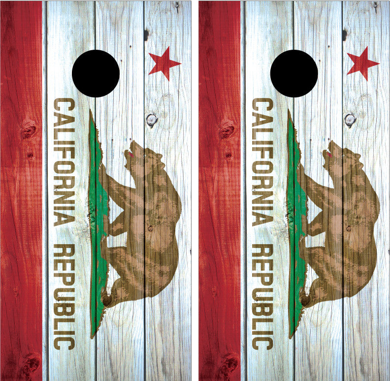 California Flag Distressed Wood Cornhole Wraps