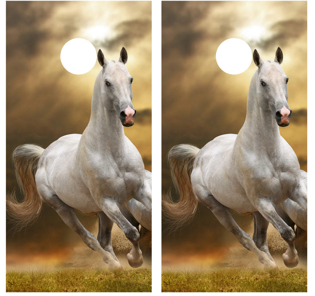 Horse Running (White) Cornhole Wraps