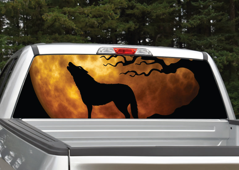Wolf Howling At Moon (Orange) Rear Window Decal